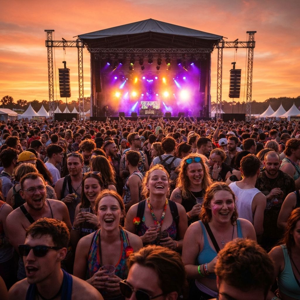 Tłum na festiwalu muzycznym pod gwiazdami